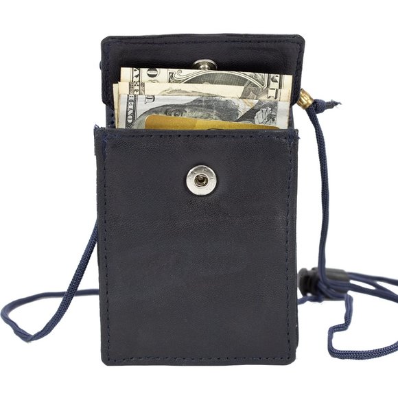 Genuine Leather ID Holder, Blue ID Card Organizer for School, Office - Picture 5 of 7